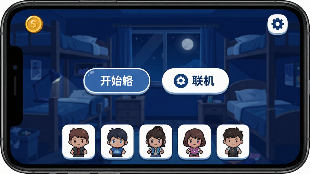 ˫���͹���ƽ�޹�洿������չʾ������Ϊ�ֻ���Ļ��ͼ�����ʾ��Ϸ������ɾ����࣬û�й�浯���ͺ�����Ϸ��н�Һ����ð�ť���м��ǿ�ʼ��Ϸ��������ť���·��ǽ�ɫչʾ��������������ҹ�������Ϊ��࿨ͨ��ɫ���������Ͱ�ɫΪ����ϸ�ڰ�����ťԲ�ǡ�ͼ���������޹���ʶ�����������ɾ����޶���Ԫ��