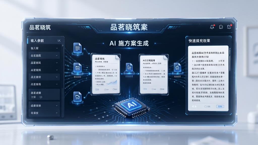 Ʒ������AI�������ɹ��ܽ��棬������������һ���͸���Ƽ�����Ļ����Ļ��չʾʩ�������ĵ��Զ����ɵĹ��̶��������Ϊ���������壬�Ҳ�Ϊ�����ı��������Ч�������岼�־��жԳƣ����Ƽ�����ϸ�ڰ����������ߡ��ĵ�ͼ�ꡢAIоƬͼ�Σ����ʸ���ɾ������ֱ�ע