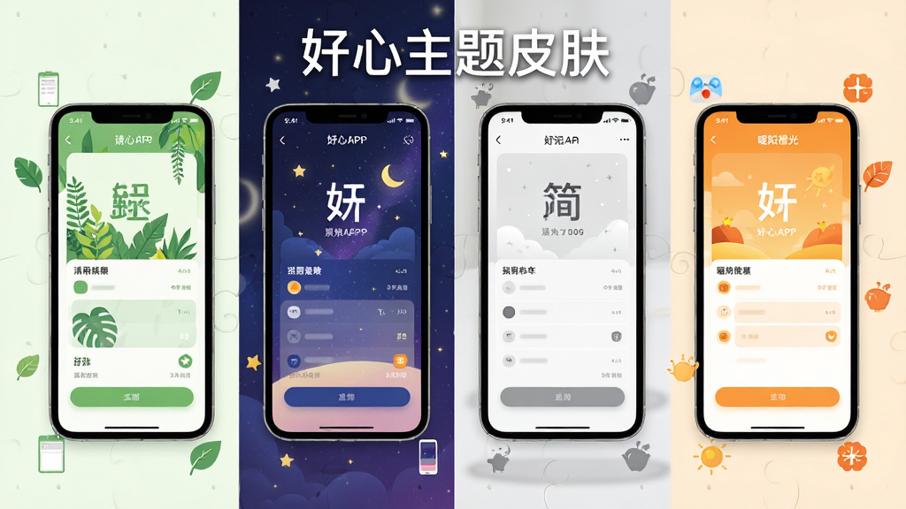 һ��չʾ���APP��������Ƥ����ƴͼ����������Ϊ�Ĳ����ŵ��ֻ���Ļ���ֱ����������ֲ���λ��ǿա���Լ�׻ҡ�ů���ȹ����ֲ�ͬ������档����Ϊ�������У����Ϊ�ִ���ƽ��ƣ�ϸ����ÿ���ֻ���Χ�ж�Ӧ����Сͼ��װ�Σ����ʸ���ɾ���ͼƬ�����֡��������Ƥ������
