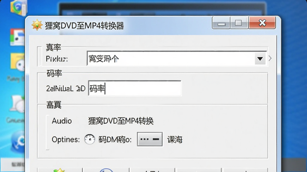 狸窝DVD至MP4转换器参数设置面板特写,画面中显示分辨率下拉菜单、码率输入框与音频选项,界面文字清晰,窗口标题含软件名称,背景为简洁电脑桌面,画质清晰,无多余元素