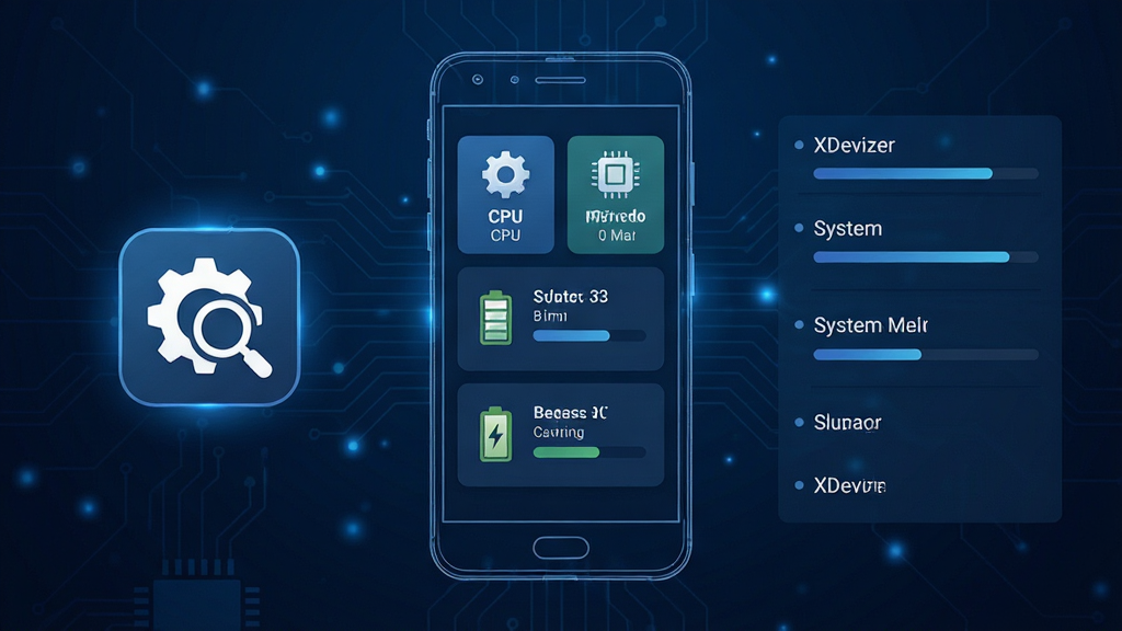 XDevizer ��һ�׿�豸��Ϣ�鿴����Ը������ߣ����廭��������ɫ�Ƽ���Ϊ����������չʾһ�������ֻ����߸��������ֻ���Ļ���Կ�Ƭ��ʽ���� CPU���ڴ桢ϵͳ�汾�����״̬��ͼ�������������������һ�����г�����Ŵ�Ԫ�صĹ���ͼ�꣬�Ҳ��Լ���б���ʽ�����豸������Ŀ�����岼�������Գƣ��Ű���������ƫ���ƽ���Ƽ��磬ϸ���ϼ���ϸ΢�ĵ�·��������ε�׺�����ʸ��壬����ɾ����޶���Ԫ�ء�
