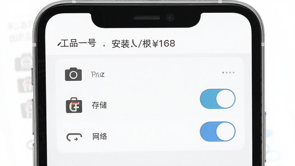 ��Ʒһ��APP��װȨ�����ý���ʾ��ͼ���ֻ���Ļ��ʾӦ��Ȩ�޹���ҳ�棬����������洢������Ȩ�޿��أ�����Ϊ���İ�ɫ��ǳ��ɫ����ƽ����ƣ����廭�ʣ�����ɾ����޶���װ��Ԫ��