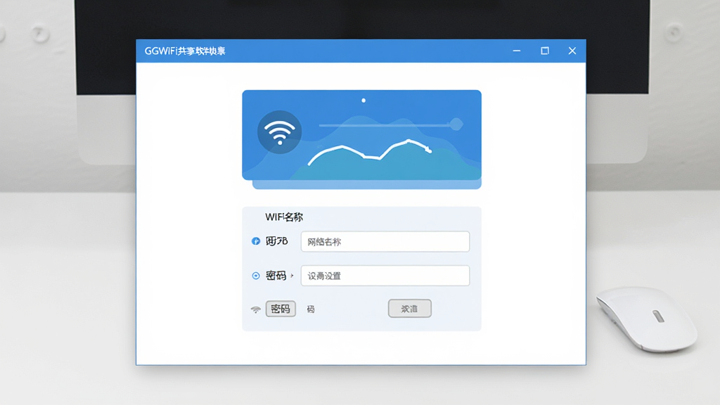 һ��չʾGGWiFi���������������ͼƬ����������Ϊ�������ڣ���������ʾ����������״̬��WiFi���ƺ����������������岼�ּ�����������ñ�ƽ����Ʒ����ɫ���ɫΪ��ɫ��������Ϊ�ɾ���ǳ��ɫ���滷���������������޶���Ԫ��