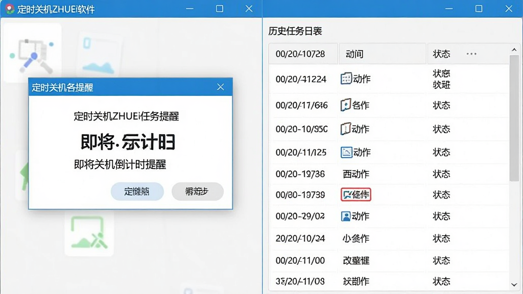 һ�Ŷ�ʱ�ػ�ZHUEi�������ѵ�������־�б������ʾ��ͼ����������Ǽ����ػ�����ʱ���ѵ������Ҳ�����ʷ������־�б�����־�а���ʱ�䡢������״̬���ֶΣ���������Ϊ���ģ�������ʱ�ػ�ZHUEi�������ƣ��������������࣬���ʸɾ���������Ԫ��