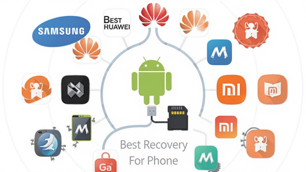 һ��չʾ Best Recovery For Phone ����������ʾ��ͼ�����������������������Ŷ���ֻ�Ʒ��Logo������Ϊ����Χ�����ĵ�������ͼ�꣬�Ű�չʾ�˰�׿��������洢�������ӹ�ϵ�����Ϊ��ƽ���Ƽ���ͼ��ϸ�ڰ������ǡ���Ϊ��С�׵ȱ�־�������������ɾ����޶���Ԫ��