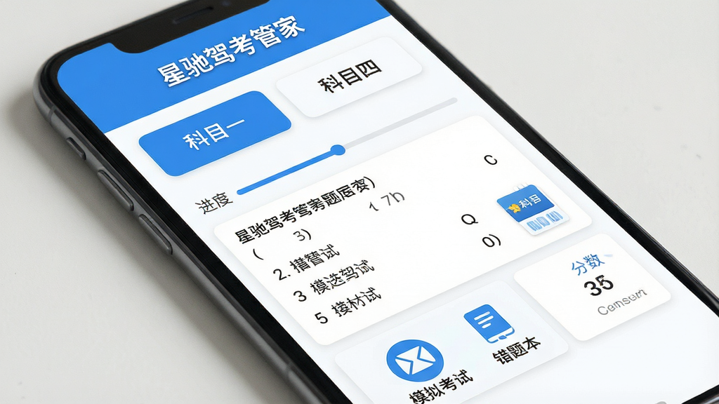 手机屏幕中显示驾考刷题应用界面,顶部有