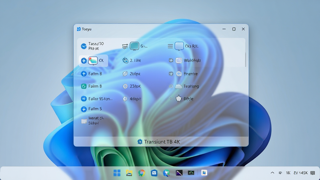 һ�� Windows 11 ����ȫ��ͼ�������� TranslucentTB ���������洰�ڣ��������г�����������͸��ģʽѡ�����Ϊ�ɾ������ֽ������������ȫ͸��״̬���ֽ��Ϊһ�壬����ͻ������������͸��������Ч�������־��жԳƣ����Ϊ��ˬ�Ƽ��磬ϸ�ڰ�������Բ�ǡ�����ͼ�������ֱ�ǩ������ 4K ���壬�ɾ����޶���Ԫ��
