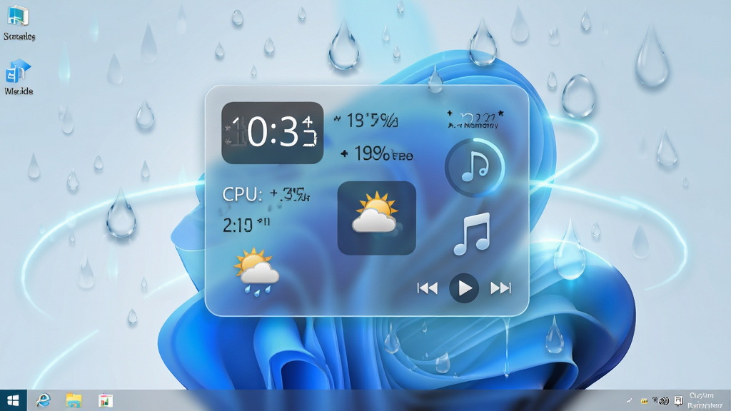 һ�������Windows����ȫ��������ڷ�Rainmeter���������İ�͸����Ϣ��壬�������ʾʱ�ӡ�CPUռ���ʡ��ڴ���������ͼ�ꡢ���ֲ��ſؼ������岼�����ҶԳơ����·ֲ㣬���Ϊ�ִ�����Ƽ��磬ϸ�ڰ���Բ�ǿ�Ƭ�������Ӱ������ɫ�������������ʸ��塢�ɾ����޶���Ԫ��