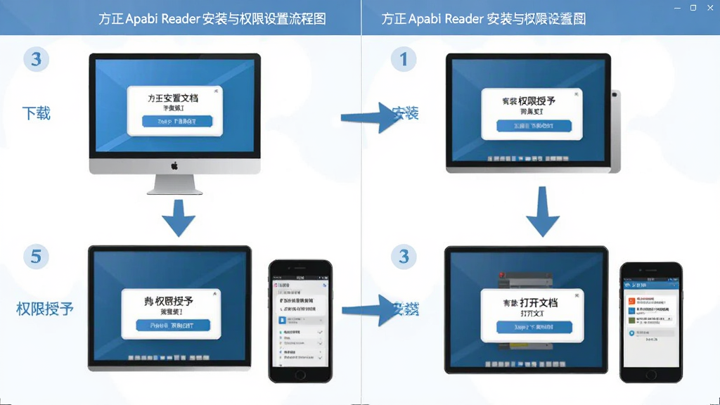 ����Apabi Reader��װ��Ȩ����������ͼ�������ǵ��Ժ��ֻ�˫�˽��沢�У�����Ϊ���ҷ������Ű���ϵ���չʾ���ء���װ��Ȩ�����衢���ĵ��ĸ����裬���Ϊ��ƽ���̷̳磬ϸ�ڰ���������š���ͷָ����Ȩ�޵���ͼ�꣬���������ɾ��޶���Ԫ��