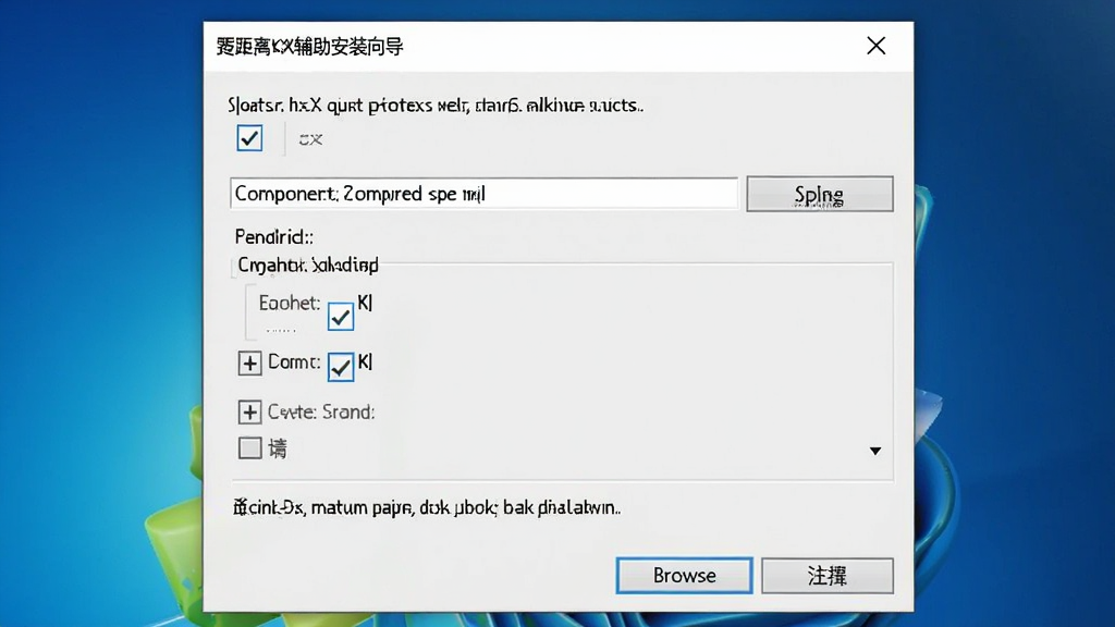 零距离KX音效辅助安装向导界面截图,主体为安装路径选择与组件勾选窗口,布局居中对话框,排版清晰,风格为Windows标准安装界面,细节包含浏览按钮与磁盘空间提示,画质高清,干净,无多余元素