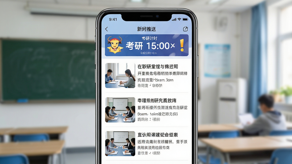 һ��չʾ��ְ�п���APP��Ѷ���ͽ����ͼƬ������������һ���ֻ�����Ļ����ʾ��Ѷ�б�ҳ�棬ÿ����Ѷ���б��������ͼ�������п��е���ʱ�����������������Ѷ���Ű棬��ɫ��࣬�������������ʸɾ����޶���Ԫ��