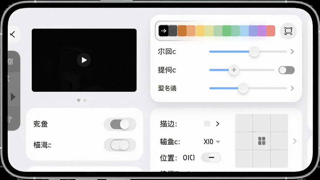 一张展示Sub软件字幕样式调节面板的图片,主体为手机屏幕上的样式设置界面,布局为左侧预览窗口右侧参数滑块,排版为上下分区,风格为柔和圆角卡片设计,细节包括字体颜色选择器、描边开关、位置九宫格,画质清晰,干净,无多余元素