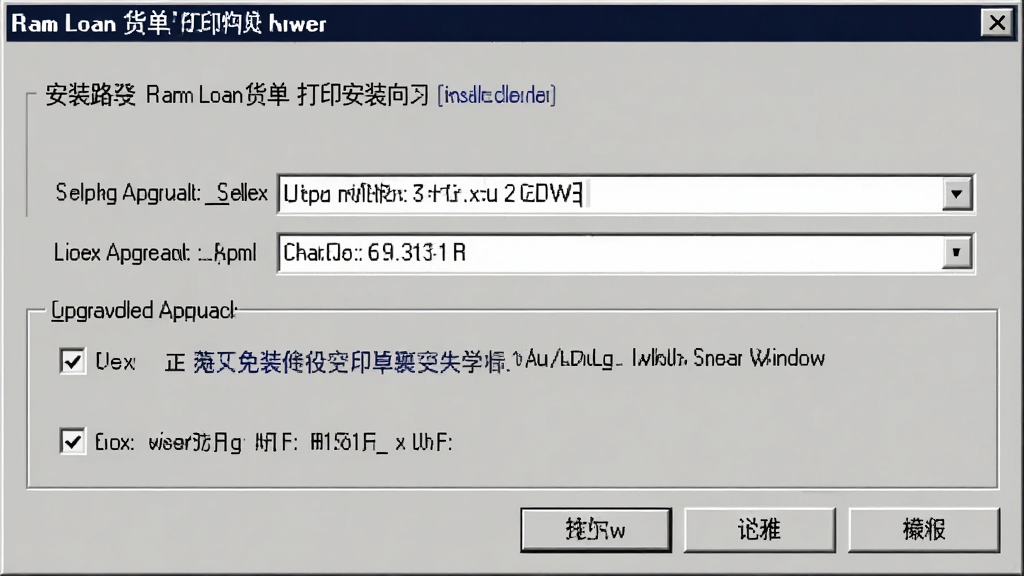 一张展示梁龙货单打印安装向导界面的图片,画面中是一个安装窗口,包含安装路径选择、许可协议勾选框等选项,窗口风格为经典Windows安装界面,细节上按钮文字清晰、路径输入框可见,画质清晰,干净,无多余元素