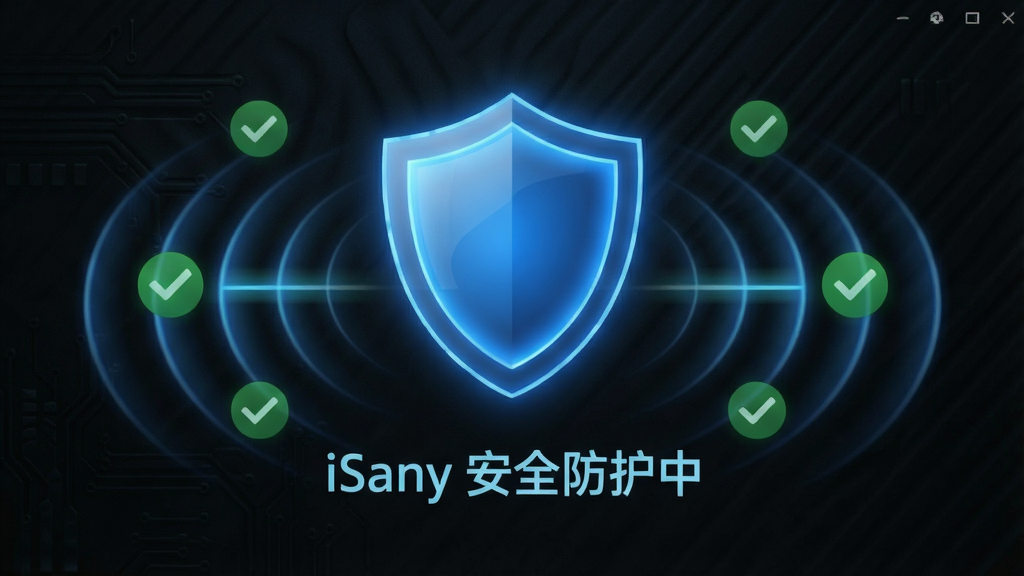 iSany���������ͼ���չʾ������������һ���������ɫ����ͼ�꣬�����·���ʾ��iSany ��ȫ�����С���������Χ������ɨ�貨�ƺ���ɫ�Թ���ǣ�����Ϊ��ɫ�Ƽ����������дʵ�Ҿ��а�ȫ�У����ʸ��壬�ɾ��޶���Ԫ��