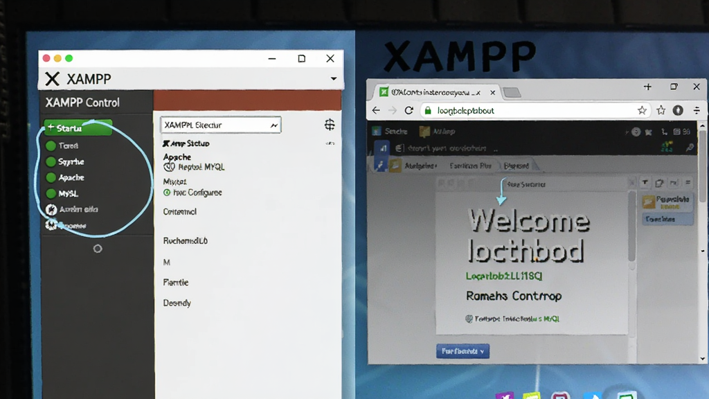 һ��չʾXAMPP��װ���ò����ͼƬ�������ǵ�����Ļ����ʾXAMPP�������������localhostҳ�棬����Ϊ���ҷ������Ű����������Ϊ�̳̽�ͼ���ϸ�ڰ�����ɫ������ť��Apache��MySQL����״̬��������еĻ�ӭҳ�棬�����������ɾ����޶���Ԫ��