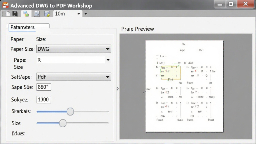 һ��չʾ Advanced DWG to PDF Workshop ҳ�����ù��ܵ�ͼƬ�����������������е�ҳ�沼��������壬����Ϊ������ѡ���Ҳ�Ԥ�����ڣ��Ű���������Ϊ�칫�������������棬ϸ�ڰ���ֽ�Ŵ�С�����˵������ű������飬���������ɾ��޶���Ԫ��