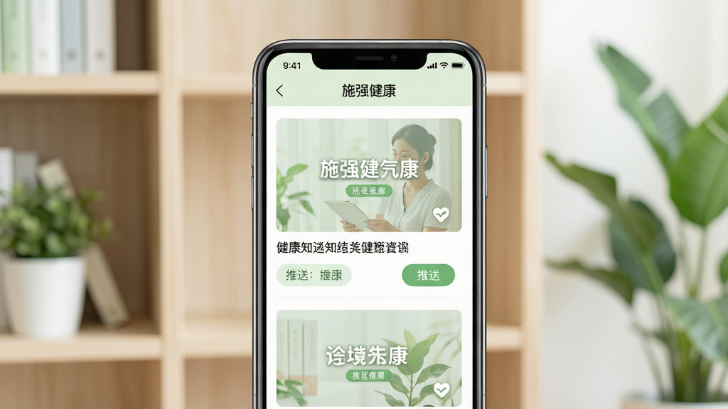 һ��չʾ����֪ʶ���͹��ܵ�ͼƬ������������һ���ֻ���Ļ��ʾ��ʩǿ������APP�Ľ�����Ѷ�б�ҳ�棬ҳ���������·���ͼ����������Ͱ�ť�����ֲ����ֻ�����չʾ������Ϊǳɫ��ܺ���ֲ�����Ϊ�����Ķ��磬ɫ���԰�ɫ��ǳ��ɫΪ��������������ͣ��������������ʸ��壬�޶�������Ԫ�ء�
