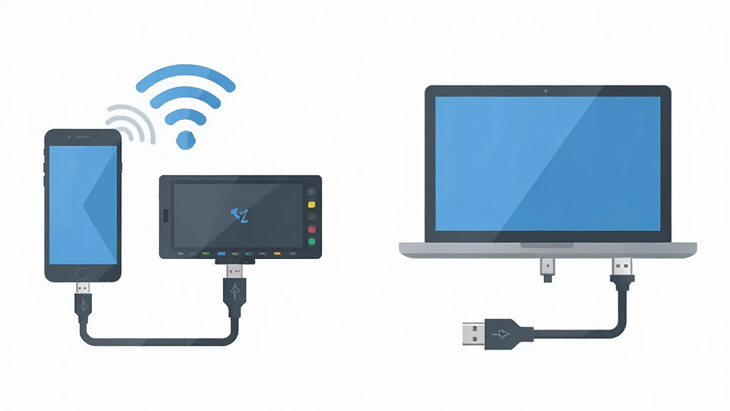 EV��չ�� ����������USB���ӶԱ�ʾ��ͼ������Ϊ�ֻ��͵���ͨ��WiFi�źź�USB�����ַ�ʽ���ӣ��������ҷ������Ű�Գƣ�����ƽ��ͼ����ƣ�ϸ�����źŲ��ơ������߲�ͷ�������������ɾ����޶���Ԫ��
