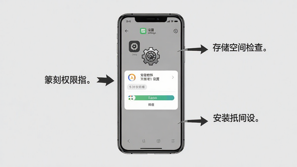 ׭�̽�ʦ���ֲ���ָ��ʾ��ͼ���������ֻ���Ļ��ʾ��װȨ�����úʹ洢�ռ��鲽�裬�Ա��м�ͷ��ע����ʾ���֣�����Ϊ����ɫ���������������Ϊ�̳�ͼ�⣬ϸ�ڰ�������ͼ��ͽ����������ʸ��壬�ɾ����޶���Ԫ��
