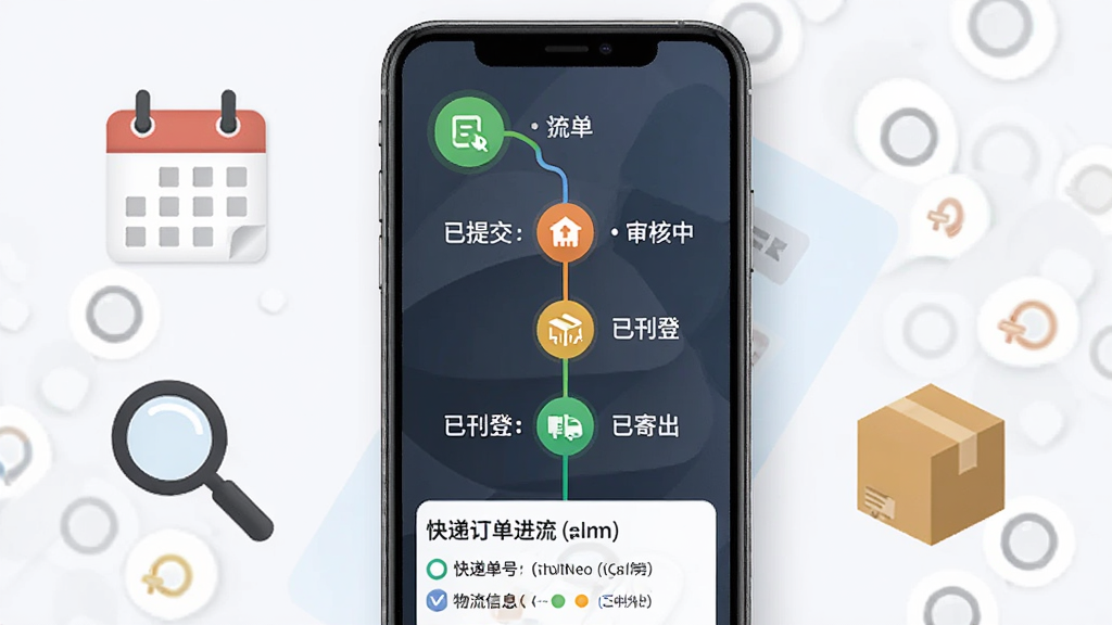 �Ǳ�ͨ��������׷��ҳ�棬�ֻ���Ļ��ʾ����״̬ʱ���ᣬ�������ύ������С��ѿ��ǡ��Ѽĳ��Ƚڵ㣬�ڵ�֮���������ߣ���Ļ�·���ʾ��ݵ��ź�������Ϣ���ֻ��Ա����������Ŵ󾵡�������ͼ�꣬����Ϊ��������չʾ�����Ϊ����������Ϣͼ��ϸ����ʱ������������״̬��ʶ��Ŀ�����ʸ���ɾ��޶���Ԫ�ء�