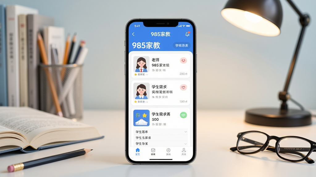 ����������һ�������ֻ�����Ļ����ʾ��985�ҽ̡�Ӧ�ý��棬����������ʦ�б���ѧ������Ƭ�������Ǹɾ���������̨�ƣ����岼��Ϊ���й�ͼ�����дʵ���£�ϸ�ڰ����鱾��Ǧ�ʺ��۾������ʸ��壬����ɾ����޶���Ԫ��