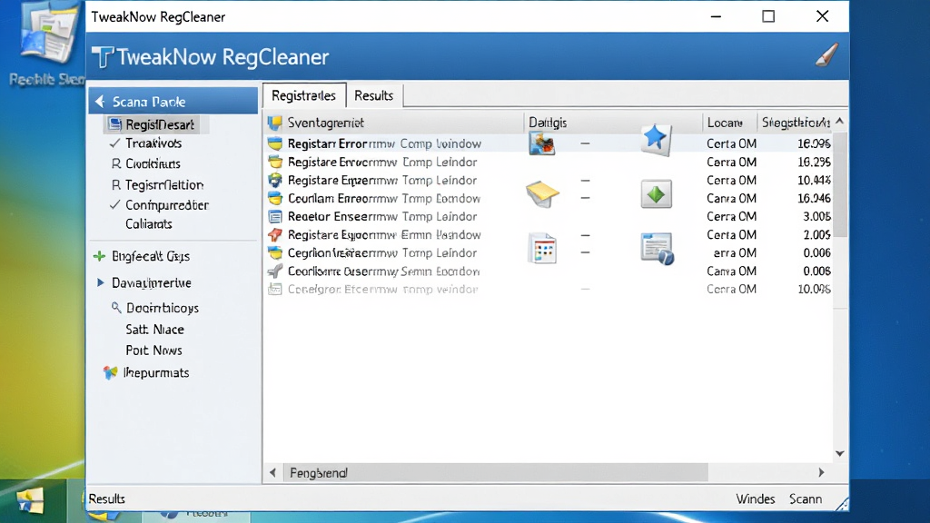 һ��չʾ TweakNow RegCleaner �����������ͼƬ�������������������ڣ����Ϊ���ܵ��������Ҳ�Ϊɨ�����б�����ʾע���������Ŀ����ͳ�ƣ����ڷ��Ϊ���� Windows Ӧ�ý��棬��ɫ�����׻�Ϊ��������Ϊ�ɾ������滷��������������ϸ�ڷḻ�����ʸɾ����޶���Ԫ��