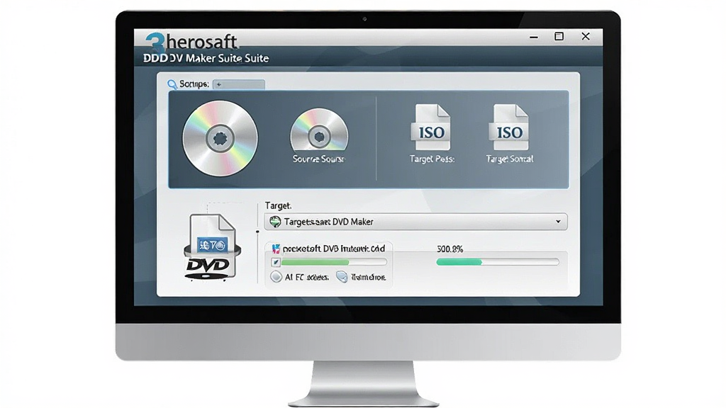 һ�Ź��̱��ݹ��ܵĳ���ͼ�������ǵ�����Ļ��ʾ��3herosoft DVD Maker Suite���ı��ݽ��棬����Ϊ�Ϸ�����Դѡ���·�Ŀ��·���뾵���ʽѡ��Ű����������Ϊ���ż���磬ϸ�ڰ���DVD����ͼ�ꡢISO�ļ���ʶ�����Ȱٷֱȣ����ʸ��壬����ɾ����޶���Ԫ��