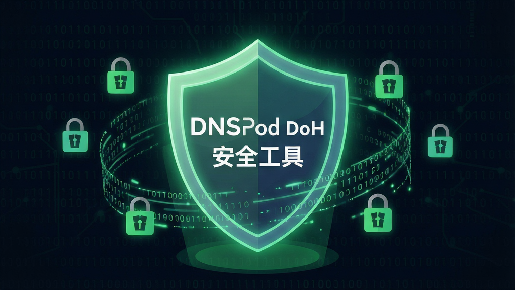DNSPod DoH ��ȫ���߼��ܽ�������չʾ������������һ������Ķ���ͼ��λ�����룬�����ڲ���ʾ��DNSPod DoH ��ȫ���ߡ����֣�������Χ�����ż��ܵ�������������HTTPS���α�ʶ������Ϊ��ɫ���簲ȫ���⣬���ֶԳƣ����Ϊ�Ƽ��б�ƽ�廭��ϸ�ڰ��������ƴ�����������ɫ��ȫ���Σ����ʸ��壬�ɾ����޶���Ԫ��