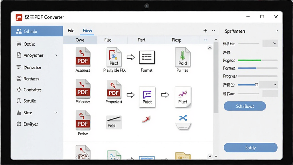 һ��չʾ����PDF Converter���������ͼƬ������Ϊ������Ļ�д򿪵�PDFת�����������棬����Ϊ��๦�ܵ��������м��ļ��б������Ҳ����������壬�Ű��������򣬷��Ϊ�ִ��칫�������ϸ�ڰ���PDF�ļ�ͼ�ꡢ��ʽת����ͷ�������������ܰ�ť��Ԫ�أ�����ɾ��޶���װ�Σ������������ֱ��ʸߣ��ʺ���������վչʾ��