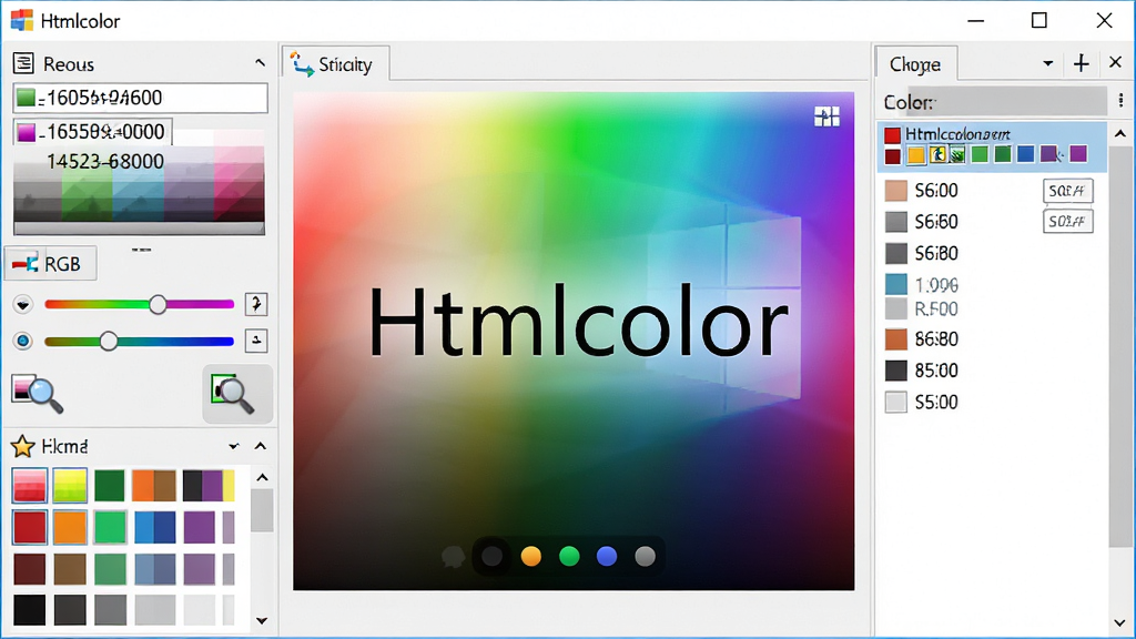 ����ȫòչʾͼ������ΪHtmlcolor����������λ�ڻ������룬����Ϊ���ȡɫ���������м���ɫԤ�������Ҳ�ɫ����ʷ��¼��壬�Ű���ú��������ṹ�����Ϊ�ִ�����Windows����Ӧ�÷��ϸ�ڰ���ʮ������ɫֵ��ʾ��RGB���顢�Ŵ�ȡɫͼ�ꡢɫ���ղؼУ����������ɾ��޶���Ԫ�أ���Ļ�����ֱ�ע��Htmlcolor��