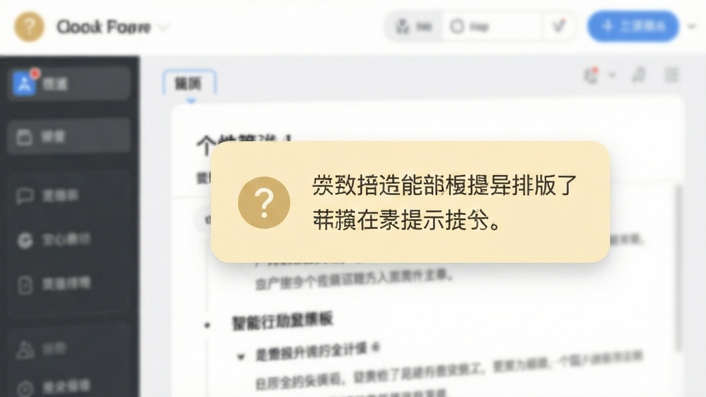一张展示个性简历模板智能排版提示功能的图片,画面主体是简历编辑界面中某个模块旁弹出的填写提示气泡,布局为局部特写,排版中提示文字清晰可见,风格柔和友好,细节包含浅黄色提示背景和问号图标,画质高清干净无多余元素