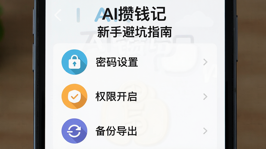 һ��չʾAI��Ǯ�����ֲ���Ҫ�����Ϣͼ������Ϊ�ֻ���Ļ��ͼ�����Ļ����ʾ��AI��Ǯ�ǡ��͡����ֱܿ�ָ�ϡ����⣬�·��г�������ͼ���С��ʿ���ֱ��Ӧ�������á�Ȩ�޿��������ݵ���������Ϊ��ֱ�б������Ϊ��ƽ��UI��ƣ�ϸ����ͼ��ΪԲ�β�ɫ�ף��������������ʸ���ɾ��޶���Ԫ��