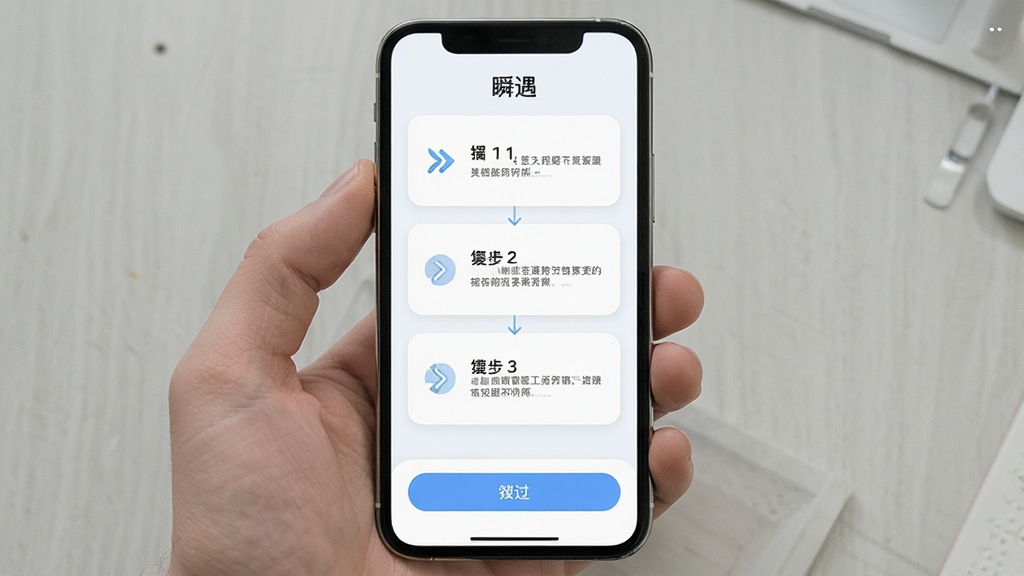 一张“瞬遇”应用在新手引导页面的手机截图,主体为手机屏幕,布局为分步提示卡片,排版居中,风格清爽浅色,细节包含箭头指引和跳过按钮,画质高清,干净,无多余元素