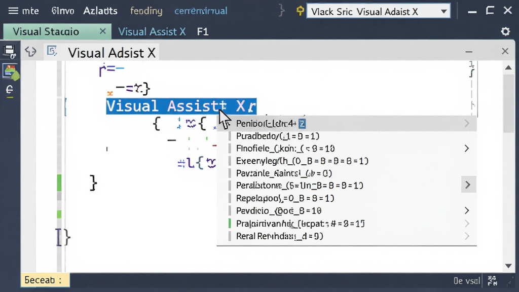一张示意图,展示 Visual Studio 中 Visual Assist X 的代码导航功能,画面中鼠标悬停在一个函数名上,弹出一个包含多个引用位置的列表窗口,背景是代码编辑界面,风格为扁平化设计,细节清晰,画质锐利,干净整洁