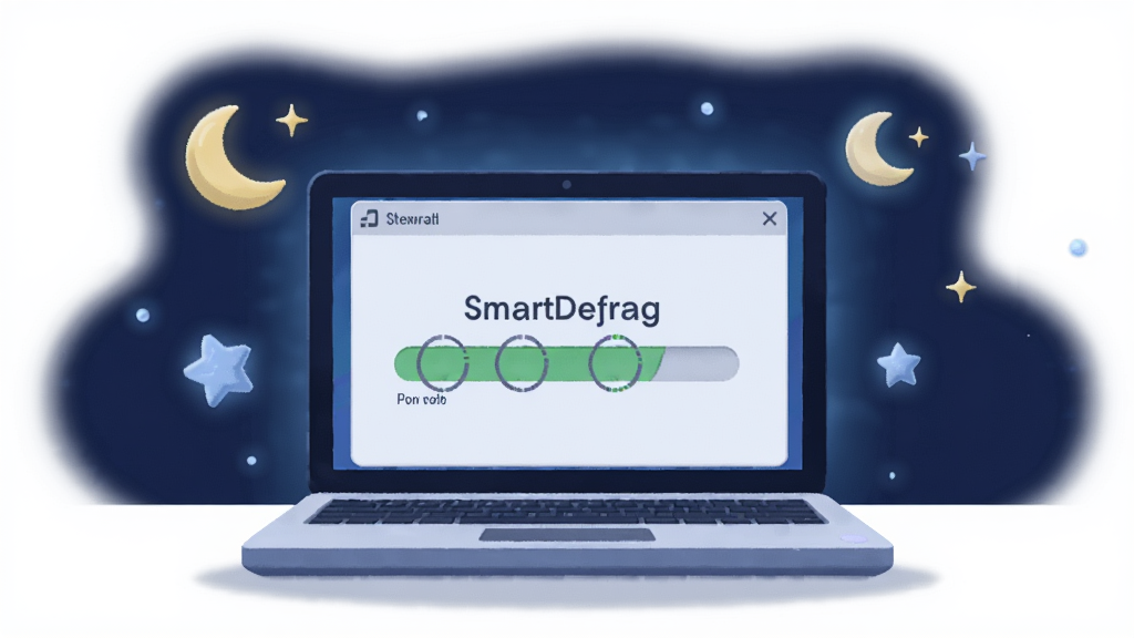 һ�����ֵ�����ҹ���Զ�ά���Ĳ廭��������һ̨�ʼǱ�������Ļ��ʾ��SmartDefrag�����Զ���������������Χ�����������ǵ�ͼ�꣬����������ɫ������͵ķ���Ч��������ɾ����࣬���ʸ��壬�޶���Ԫ��