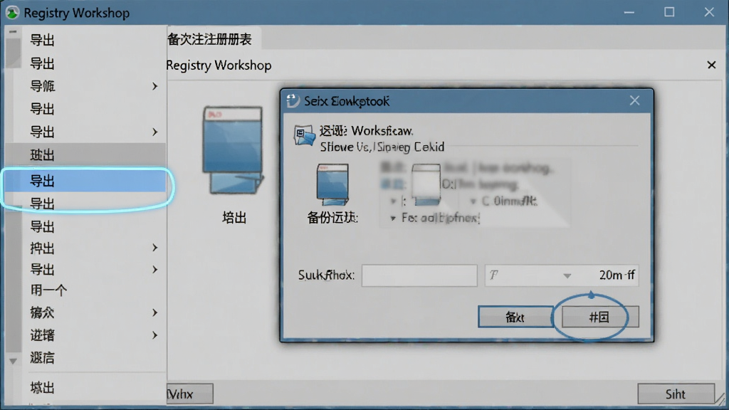 һ��չʾ Registry Workshop ��������ע��������Ľ����ͼ�������и�����ʾ���������˵���ͱ����ļ�����Ի��򣬱���Ϊ�����������棬����������ˣ�ϸ��ͻ�����ݵ���Ҫ�ԣ����ʸɾ����޶���Ԫ�أ��Ű�ֱ�ۡ�