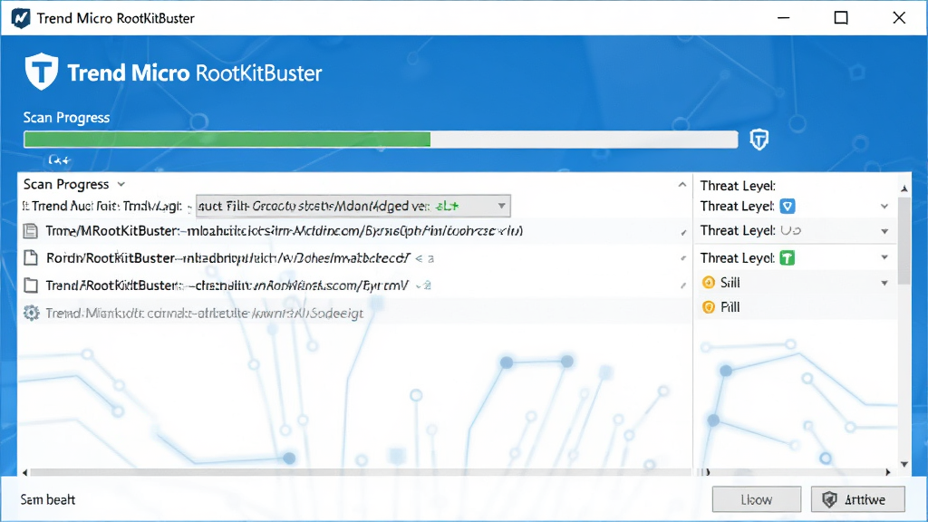 һ��չʾTrend Micro RootkitBuster���������ͼƬ������Ϊ���������ڣ����־��У��Ű����������Ϊ�ִ����ĿƼ������ϸ�ڰ���ɨ����������ļ�·���б�����в�ȼ���ʶ�����ʸ��壬�ɾ����޶���Ԫ��