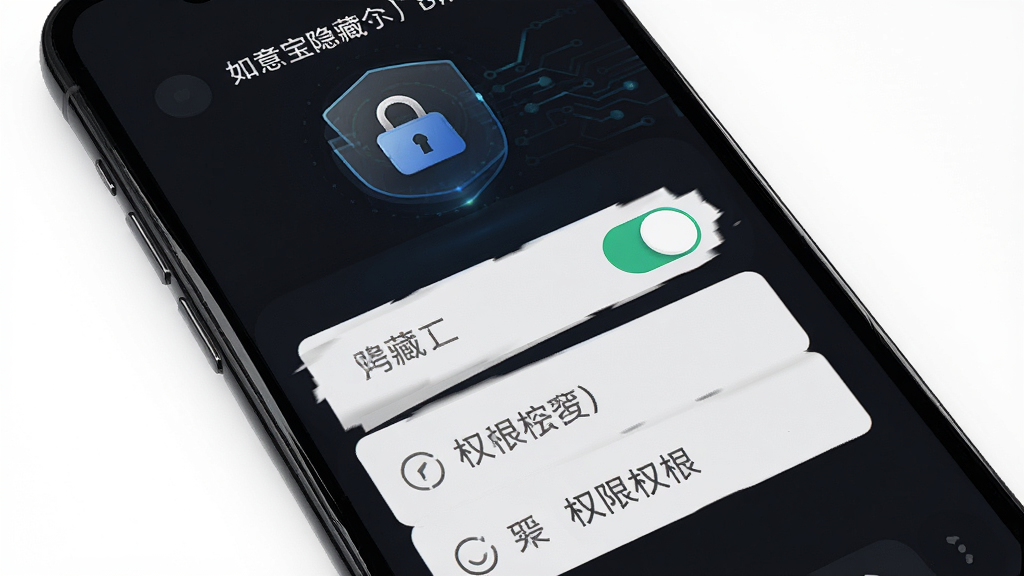 如意宝电话隐私保护设置界面,手机屏幕展示号码隐藏开关与权限选项,背景为深色模式,风格安全科技感,细节包括锁形图标与说明文字,画质高清干净无多余元素