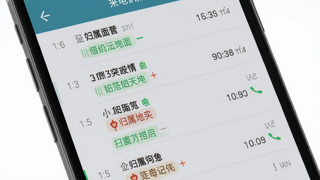 如意宝电话通话记录与来电识别界面,手机屏幕显示多条通话条目与归属地标签,背景为浅灰色列表布局,风格商务简洁,细节包括时间戳与状态图标,画质高清干净无多余元素