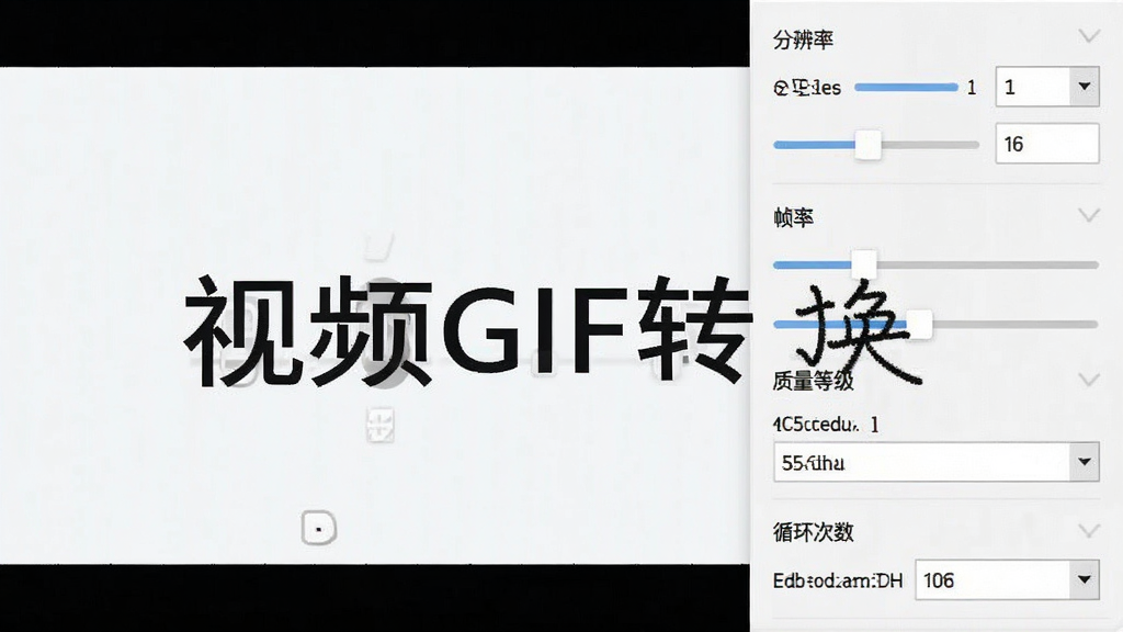 视频GIF转换参数调节面板,主体为软件右侧设置区域,布局为纵向排列的滑块和下拉菜单,排版整齐有序,风格为清爽浅色系,细节包含分辨率选项、帧率滑块、质量等级和循环次数设置,画面中文字标注