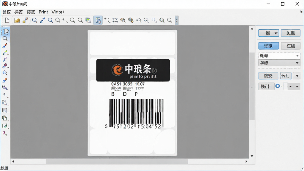一张展示中琅条码标签打印软件打印预览界面的图片,主体是软件界面中的打印预览窗口,布局为预览图居中,工具栏在上方,排版整洁,风格为软件界面截图,细节包括标签预览、打印设置按钮、缩放控制,画质高清,干净,无多余元素。