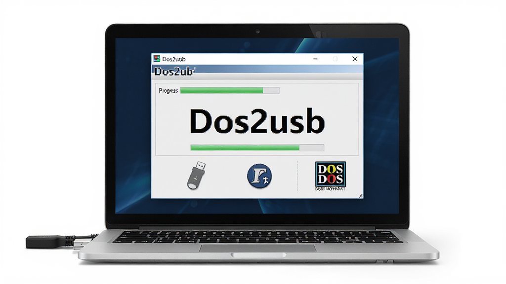 ����ȫòչʾͼ��������һ̨�򿪵ıʼǱ�������һ������USB�ӿ��ϵ�U�̣���Ļ��ʾDos2usb���������棬���������С�Dos2usb������������Ϊ���й�ͼ���Ű����������Ϊ�Ƽ���Լ�磬ϸ�ڰ����������ڡ���������U��ͼ����DOS������ʶ�����ʸ��壬�ɾ����޶���Ԫ��