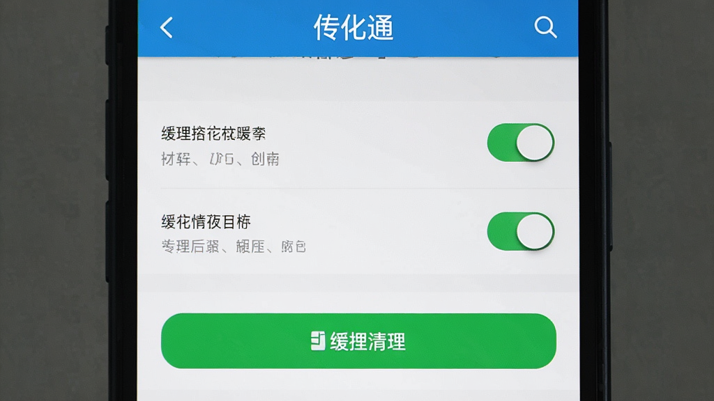 一张展示手机清理缓存与权限设置的界面截图,主体为“传化通”APP的设置页面,布局为竖屏手机特写,风格简洁明了,细节包含权限开关与缓存清理按钮,画质清晰,干净无干扰元素
