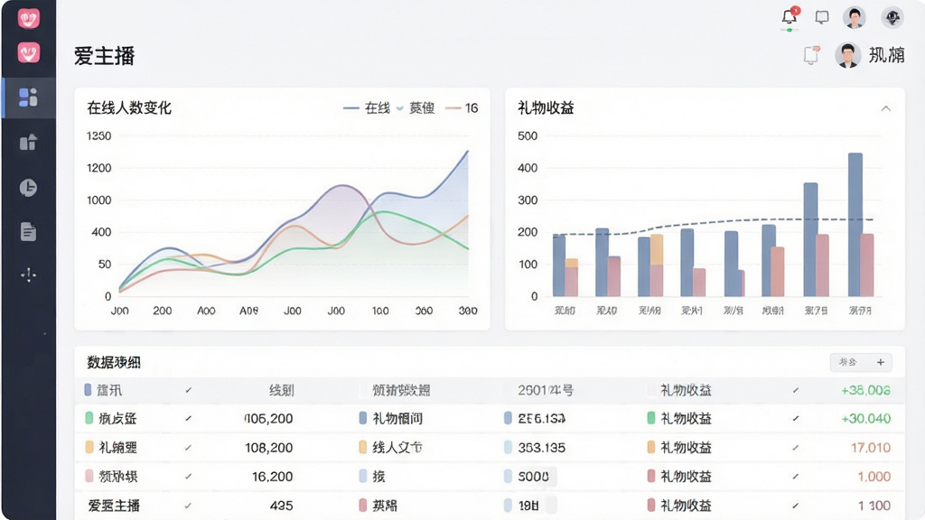 一张数据统计面板的软件截图风格图片,画面中