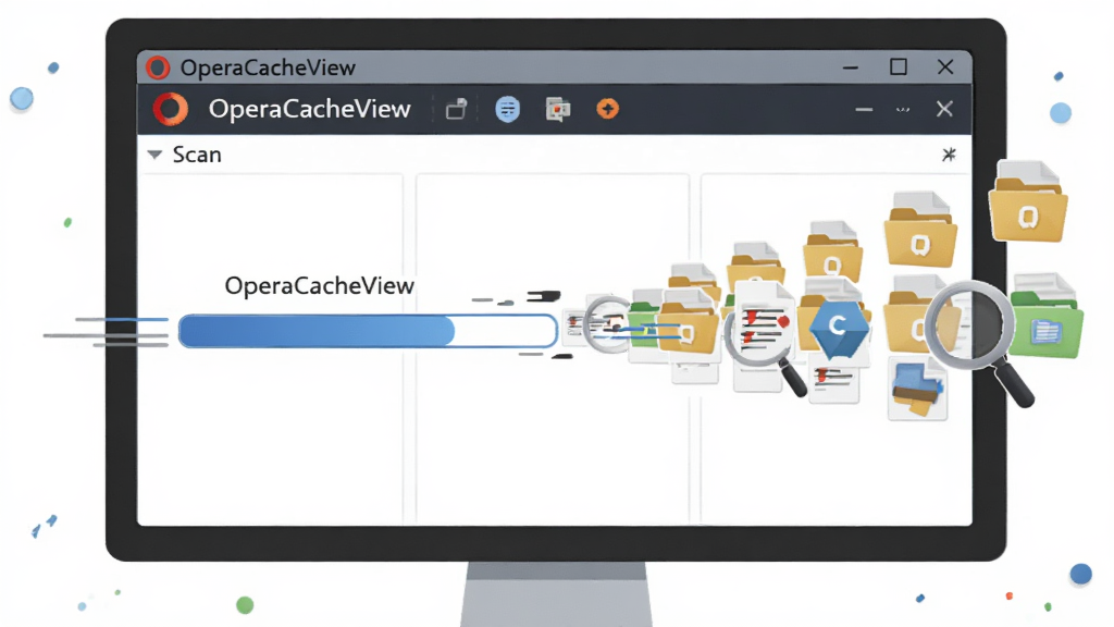 һ�����OperaCacheView����ɨ�蹦�ܵ�AI��ͼ������������һ̨������Ļ����Ļ����ʾOperaCacheView�������棬��������һ�����������ڿ����ƽ����Ա��д����ļ�ͼ���������г��֣�����Ϊ��Ļ���У����Ϊ�Ƽ��б�ƽ�廭���ϸ�ڰ����ļ���ͼ�ꡢ�Ŵ�Ԫ�غ��ٶ������������������ɾ����޶���Ԫ��
