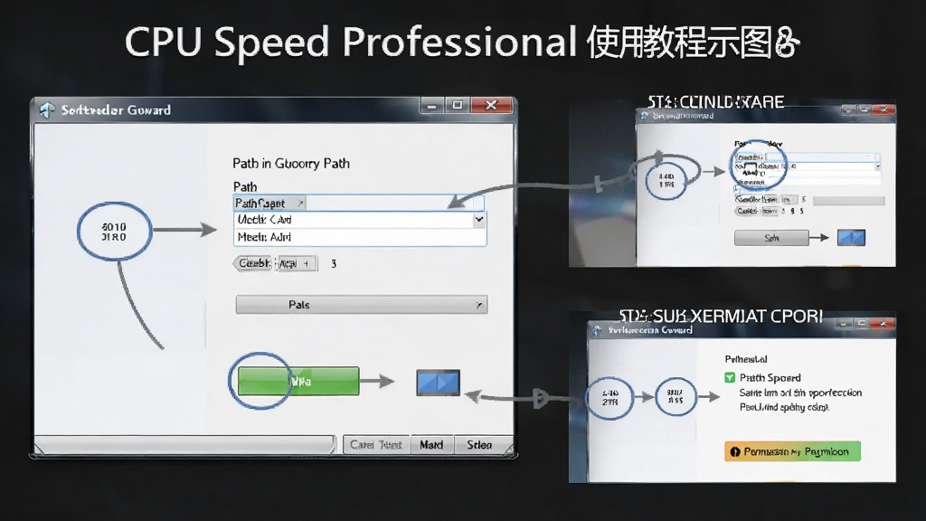 CPU Speed Professional ʹ�ý̳�ʾ��ͼ������Ϊ������װ�򵼽�������������ע������Ϊ�ֲ���ͼ���У��Ű����������Ϊ��ѧͼ�⣬ϸ�ڰ�����װ��ť��·��ѡ����Ȩ����ʾ�������������ɾ����޶���Ԫ��