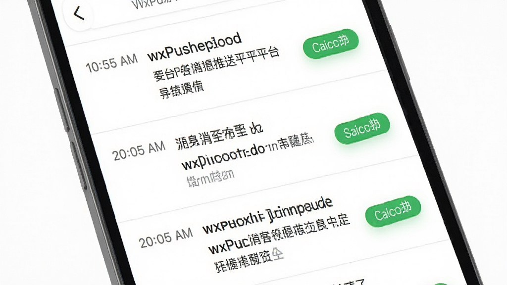 WxPusher消息推送平台发送记录页面展示图,主体为手机屏幕中的历史记录列表,屏幕内显示多条消息记录条目,每条包含时间戳、内容摘要和绿色成功状态标签,布局为纵向滚动列表,排版紧凑清晰,风格为素雅极简风,细节上成功标签为绿色圆角矩形,背景为纯白,画质高清,干净,无多余元素