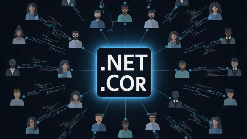 һ��չʾ Microsoft .NET Core ��Դ������̬�ĳ���ͼ�����������Ƿ���� .NET Core ��־����Χ������������������ߵĳ�������ͼ�꣬����λ�ڻ������룬����Բ�η���״���֣����Ϊ�ִ��Ƽ��У�ϸ����ǿ���������������ߣ������������ɾ��޶���Ԫ�ء�