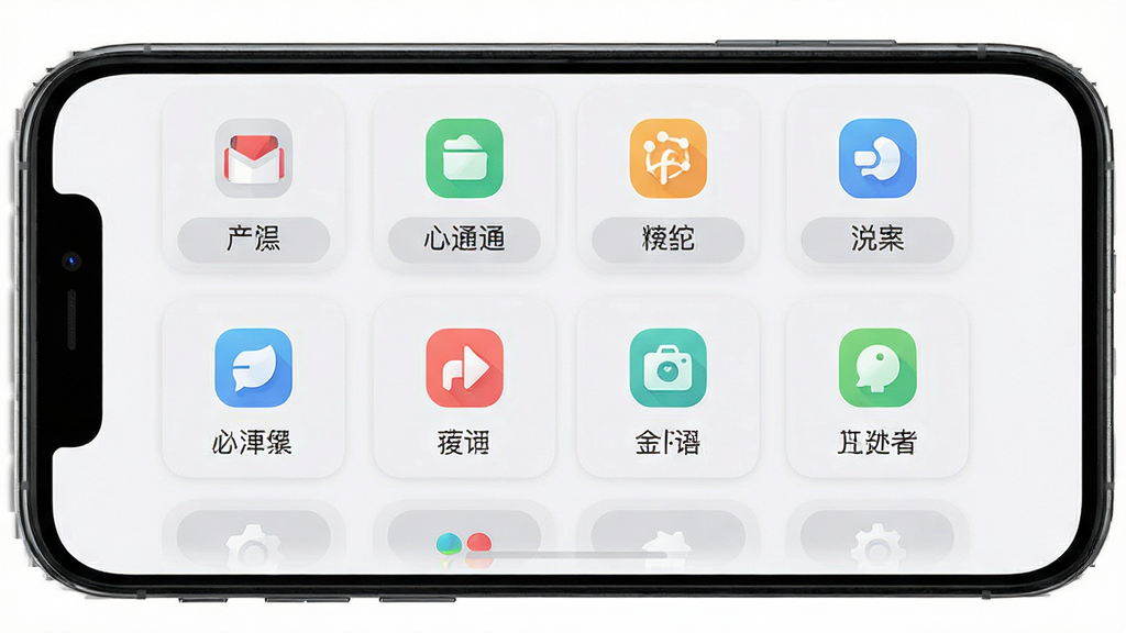 一部智能手机屏幕内展示心通通App的工具集合页面,画面主体为手机正面,屏幕中呈现网格状排列的多种功能图标,布局采用中心对称的网格排版,风格为清新浅色系扁平化设计,细节包括每个图标下方的中文功能名称、浅灰色背景卡片和圆角矩形按钮,画质清晰,画面干净整洁,无多余装饰元素。