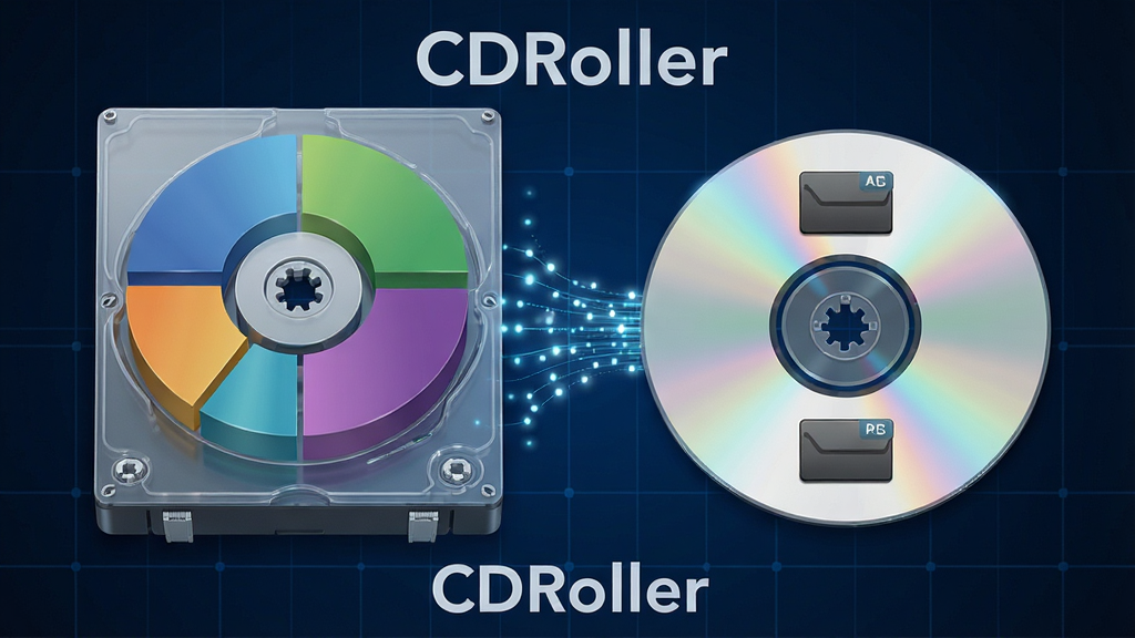 һ��չʾCDRoller���̷����������ܵ�AI����ͼ������������һ��͸����Ӳ�̺�һ�Ź��̲��ţ�Ӳ������ʾ�ŷ���ɫ�飬��������ʾ����������ͼ�꣬����֮�������������ӡ����ֲ������ҶԳƹ�ͼ������Ϊ����ɫ�Ƽ����񡣷��Ϊ���ݿ��ӻ�дʵ�磬ϸ�ڰ�������������С��������Ĺ�㡣����Ϊ4K�����壬�ɾ��޶���Ԫ�أ������д�������
